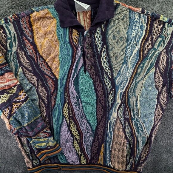 COOGI Australia Authentic Women XL Pullover Collared Cotton Purple Abstract - Picture 1 of 16